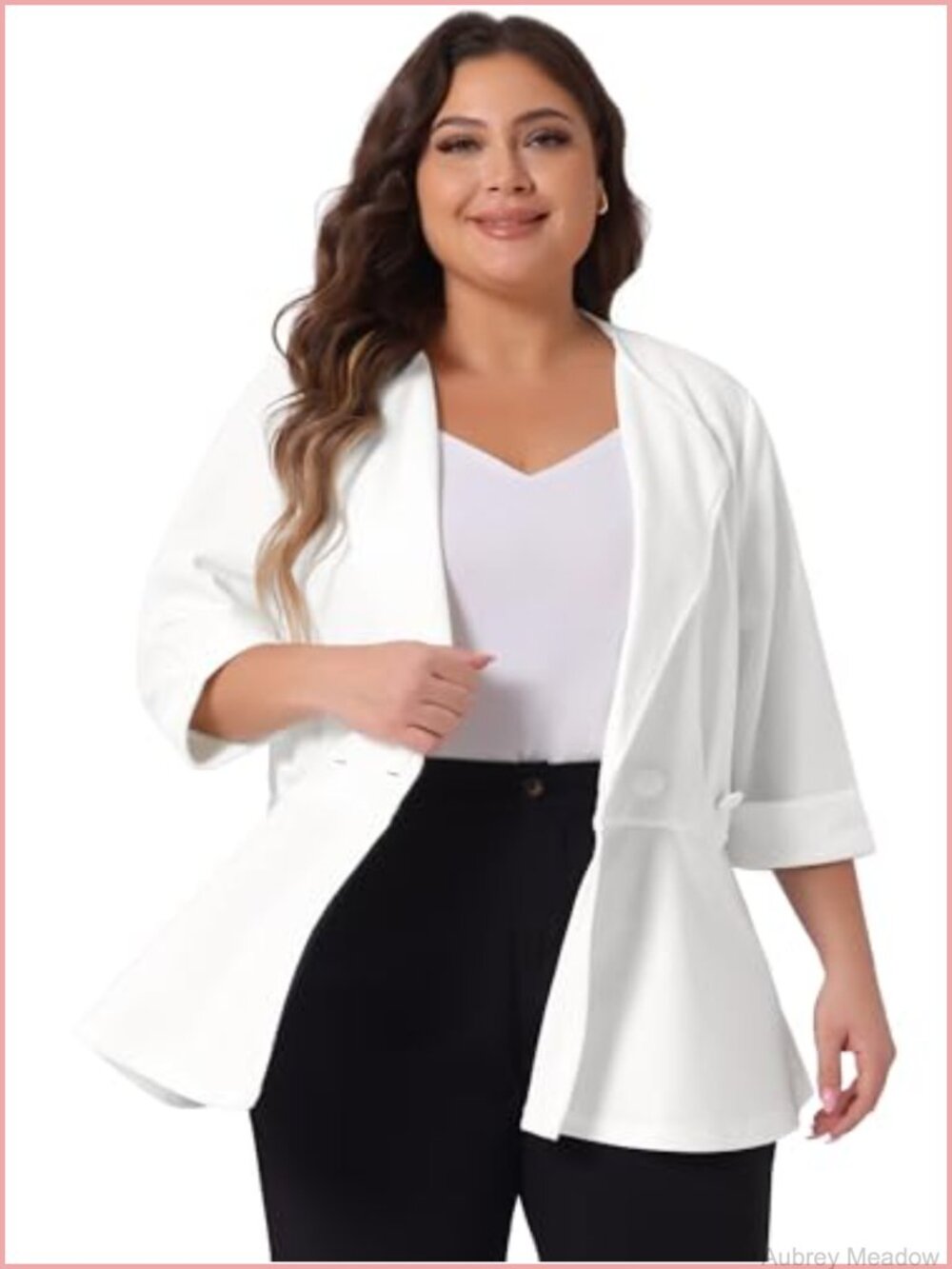 Plus Size Peplum Blazer with Ruffle Hem - Notched Lapel, 3/4 Roll Up Sleeve